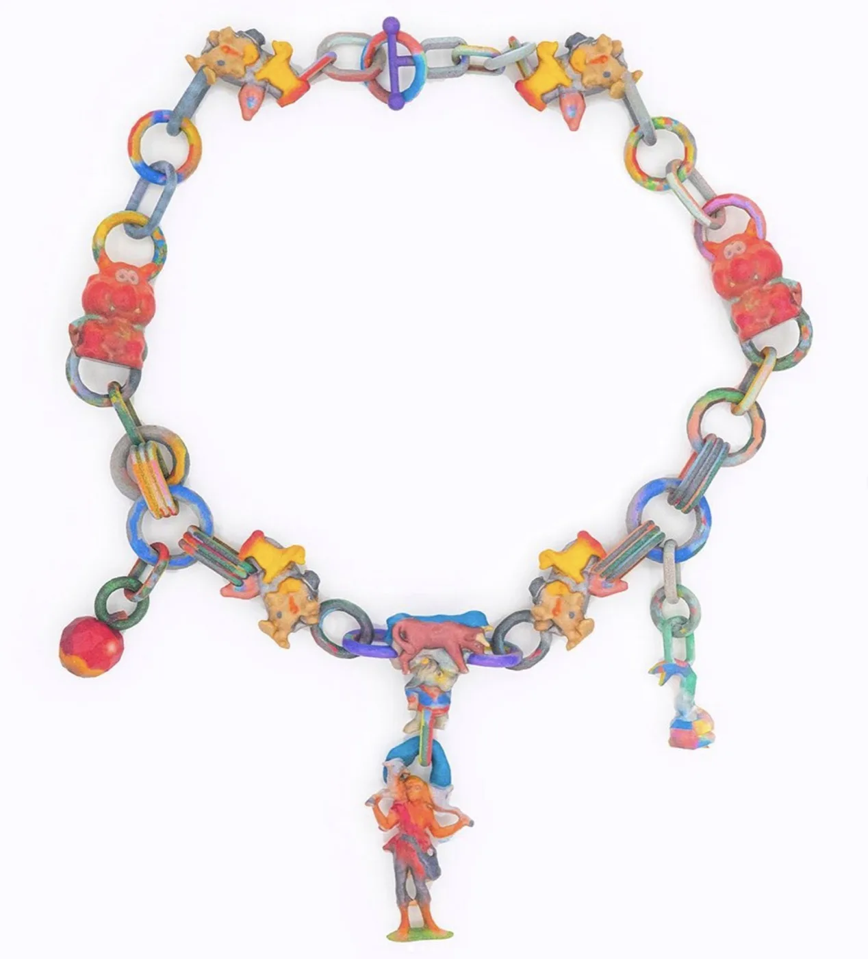 Shepherd Necklace: printed shepherd figure with animals on a chain