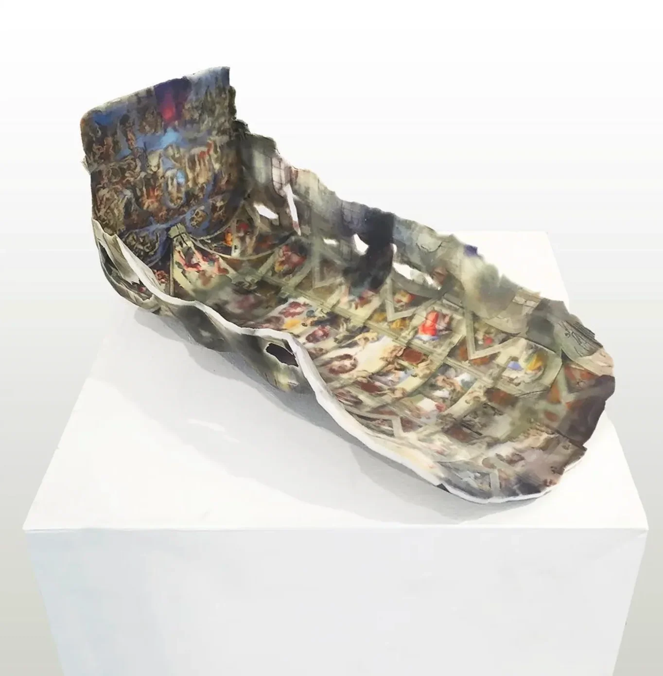 The Sistine Chapel ceiling reconstructed photogrammetrically from scraped Instagram selfies, produced as a color 3D print