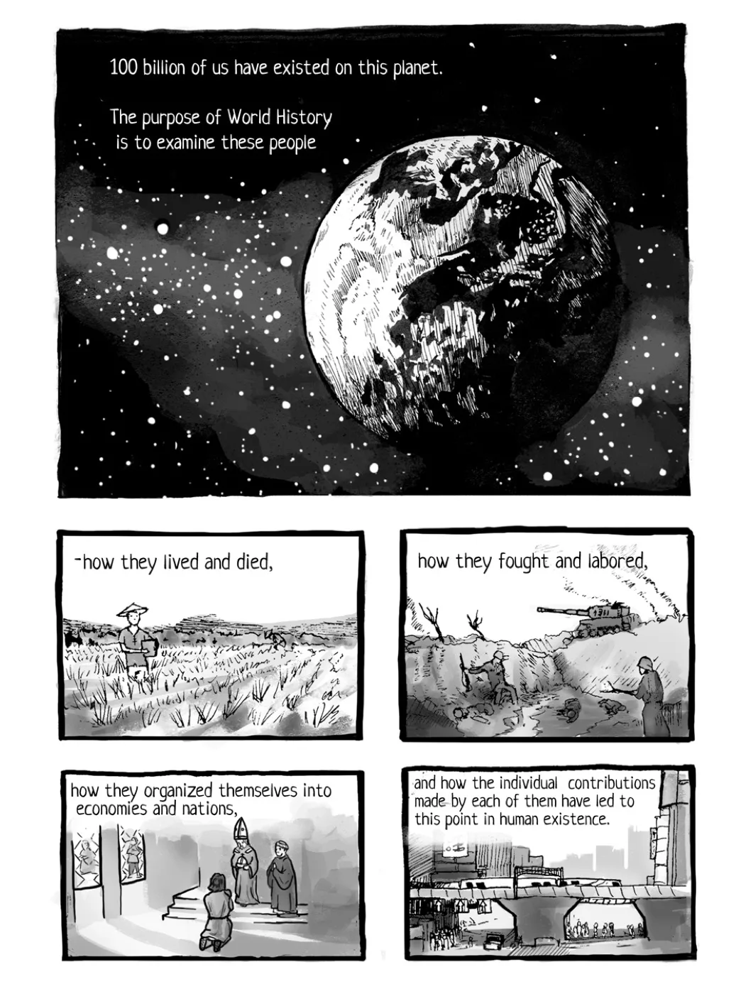World History: The Comic — opening page with the Earth seen from space