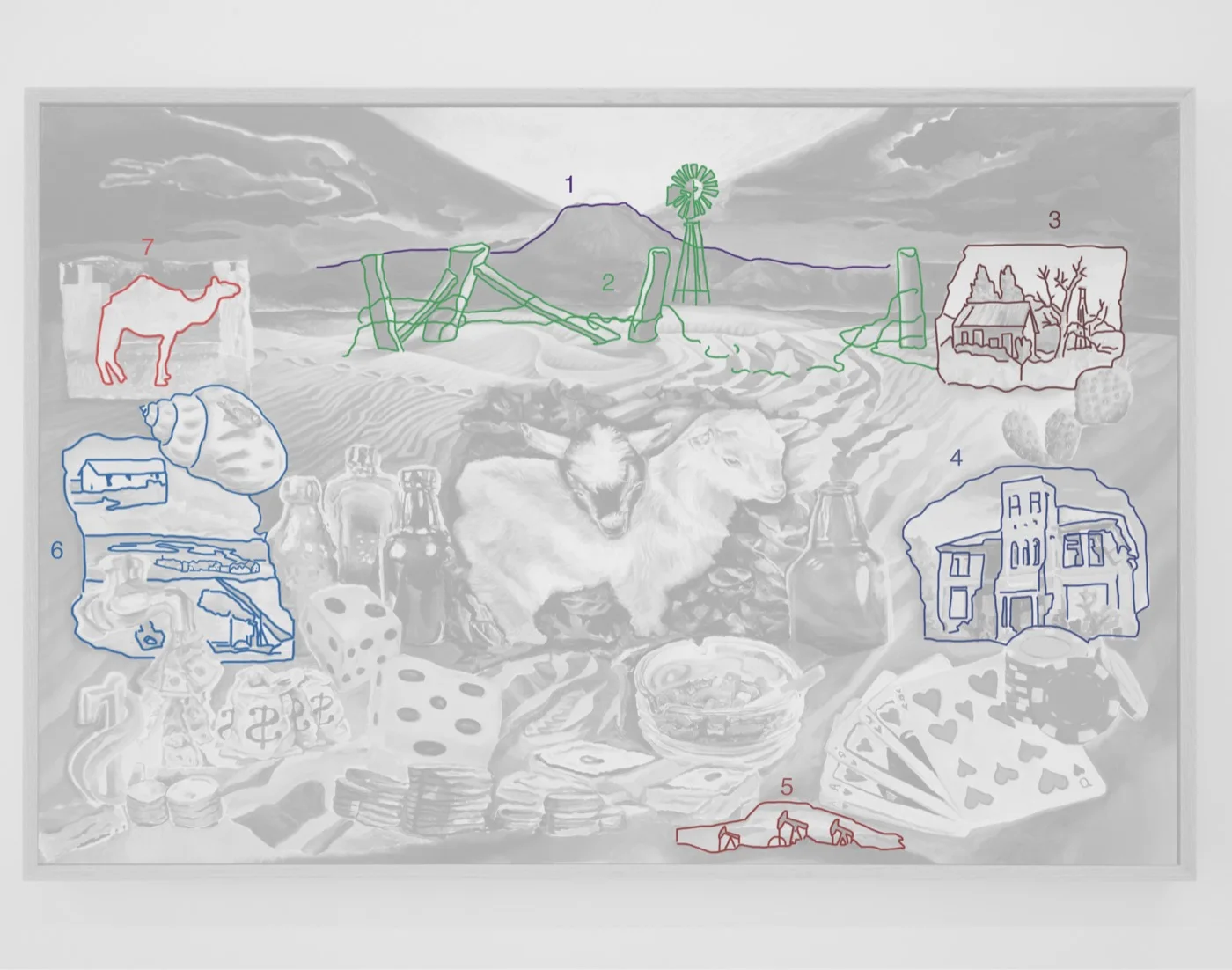 Progress City, TX with numbered outlines keying each annotated scene