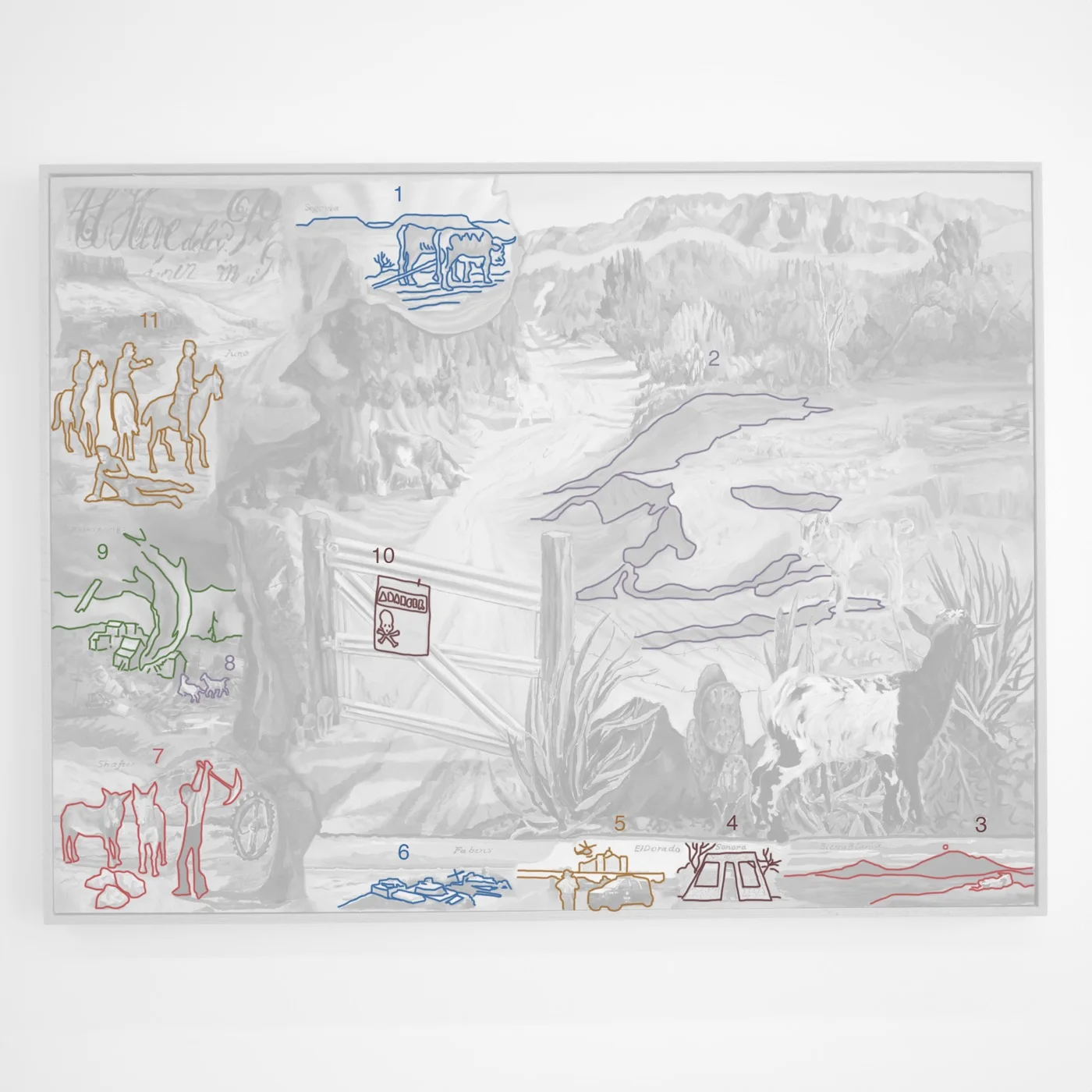 Rain Follows the Plow with numbered outlines keying each annotated scene