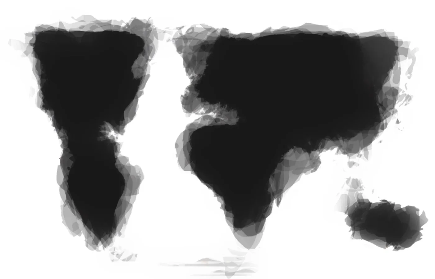 Composite world map merged from thirty hand-drawn maps made from memory
